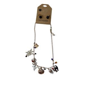 Halloween Necklace & Ear Rings Skull And Bones, Witch And Bats, Jack-O-Lanterns